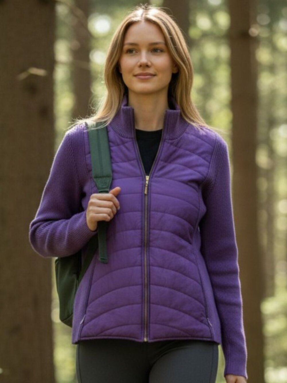 J.McLaughlin Purple Quilted Silk Knit Full Zip Jacket Gorpcore Luxury Chic sz S